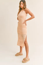 Floral Design Knit Slit Midi Dress in Peach