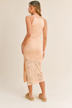 Floral Design Knit Slit Midi Dress in Peach
