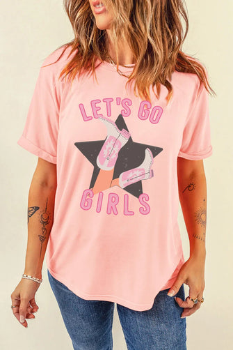 Peach Graphic Round Neck Short Sleeve T Shirt for Women Watermelon pink