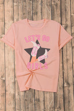 Peach Graphic Round Neck Short Sleeve T Shirt for Women