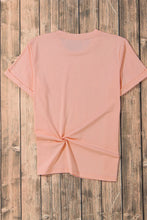 Peach Graphic Round Neck Short Sleeve T Shirt for Women