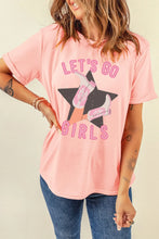 Peach Graphic Round Neck Short Sleeve T Shirt for Women