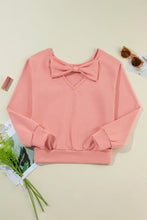 Peach long sleeve sweatshirt with bow round neck and back cutout