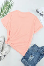 Peach mama graphic t-shirt with tie front, denim shorts, white sneakers