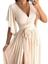 Peach Maxi Wrap Dress with Slit and Ruffled Details