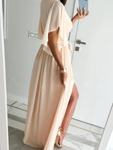 Peach Maxi Wrap Dress with Slit and Ruffled Details