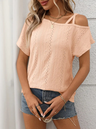 Peach Open-Knit Cold Shoulder Top for Women Watermelon pink