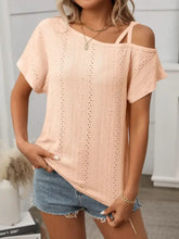 Peach Open-Knit Cold Shoulder Top for Women Woman T Shirts
