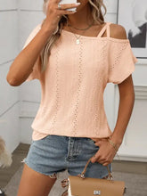 Peach Open-Knit Cold Shoulder Top for Women Woman T Shirts