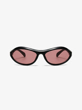 Peach Oval Sunglasses with Black Frame and Pink Lenses