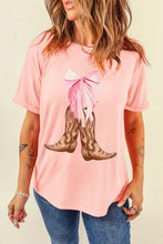 Peach Pink T-Shirt with Cowboy Boots and Bow Graphic for Women Watermelon pink