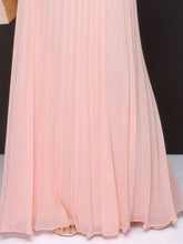 Peach Pleated Halter Maxi Dress in Polyester