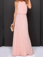 Peach Pleated Halter Maxi Dress in Polyester Blush Pink Maxi Dresses