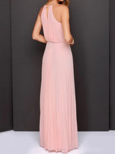 Peach Pleated Halter Maxi Dress in Polyester