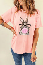 Pink short-sleeve rabbit round neck t-shirt with bunny graphic