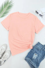 Peach rabbit round neck short sleeve t-shirt with bunny graphic and distressed denim shorts