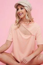 Peach Rib Knit Mock Neck Top with Front Cut Out for Women