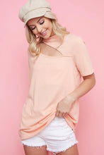 Peach Rib Knit Mock Neck Top with Front Cut Out for Women