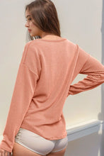 Peach Ribbed Long Sleeve Knit Top with Pocket for Women