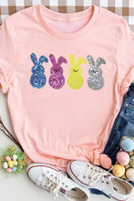 Peach Sequin Bunny Round Neck Short Sleeve T Shirt for Women Woman T Shirts