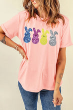 Peach Sequin Bunny Round Neck Short Sleeve T Shirt for Women