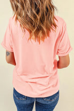 Peach Sequin Bunny Round Neck Short Sleeve T Shirt for Women