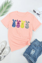 Peach Sequin Bunny Round Neck Short Sleeve T Shirt for Women