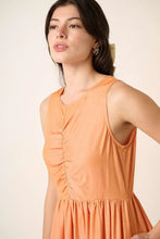 Peach Sleeveless Midi Dress with Ruched Detail