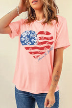 Peach T-Shirt with Heart-Shaped American Flag Design and Blue Jeans Watermelon pink