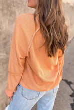 Peach V-neck long sleeve waffle knit top, basic style, slightly stretchy
