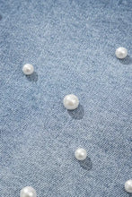 Pearl Beaded Raw Hem Wash Denim Shorts Denim Shorts