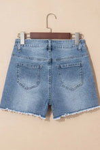 Pearl Beaded Raw Hem Wash Denim Shorts Denim Shorts