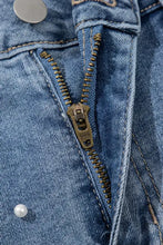 Pearl Beaded Raw Hem Wash Denim Shorts Denim Shorts