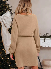 Pearl embellished keyhole back of beige ribbed knit sweater dress
