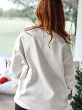 Pearl plaid christmas tree patched off-white cotton drop shoulder sweatshirt with relaxed fit and long sleeves