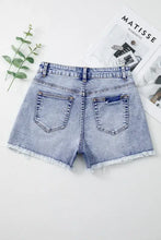 Pearl Studded Pockets Raw Hem Denim Shorts Denim Shorts