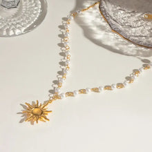 Pearl Sun Necklace with 18k Gold-Plated Chain and Sun Pendant