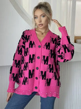Pearl Trim V-Neck Button Up Cardigan Hot Pink One Size Woman Outerwear