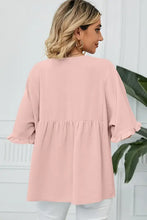 Pink ruffled half sleeve peplum V-neck babydoll top