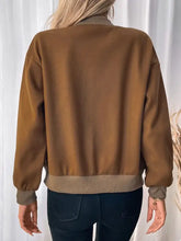 Perfee baseball collar snap down long sleeve jacket in brown