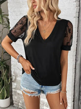 Perfee Bow Pattern V-Neck Short Sleeve T-Shirt with Sheer Butterfly Sleeves