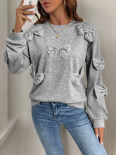 Perfee Bow Round Neck Long Sleeve Sweatshirt Woman Sweatshirts
