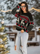 Perfee Christmas Element Round Neck Sweater Knit Top