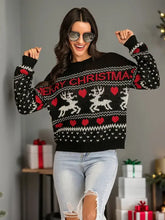 Perfee Christmas Element Round Neck Sweater Knit Top