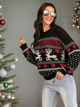Perfee Christmas Element Round Neck Sweater Knit Top