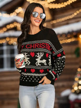 Perfee Christmas Element Round Neck Sweater Knit Top