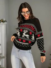 Perfee Christmas Element Round Neck Sweater Knit Top