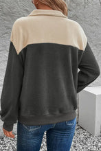 Perfee Color Block Quarter Button Dropped Shoulder Sweatshirt Woman Sweatshirts