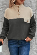 Perfee Color Block Quarter Button Dropped Shoulder Sweatshirt Woman Sweatshirts