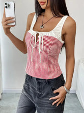 Perfee Contrast Plaid Square Neck Tank Tanks & Camis